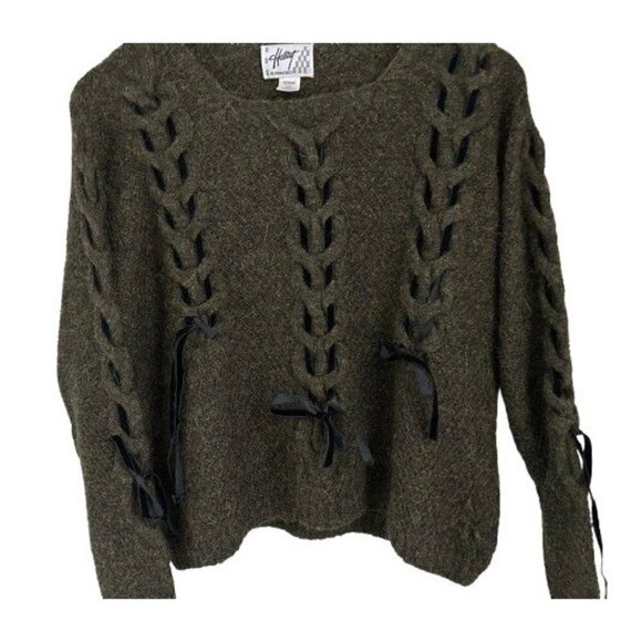 Hellet Alpaca Wool Knit Sweater Velvet Details Heather Green Size Med - Picture 3 of 7